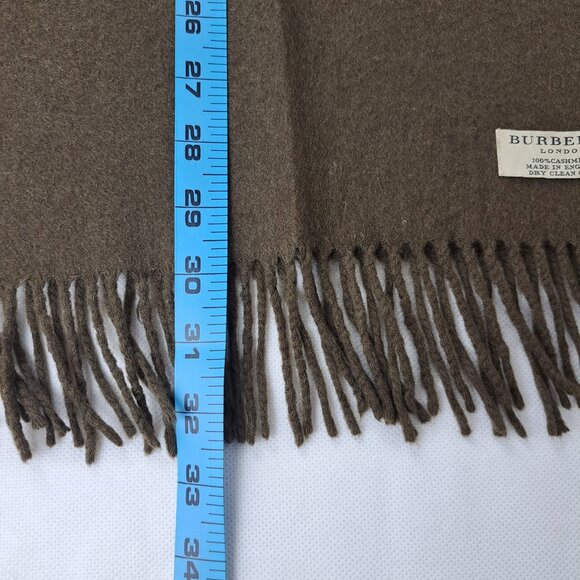 BURBERRY London Solid Knit 100% Cashmere Embroidered Brown Rectangle SCARF - Picture 7 of 8